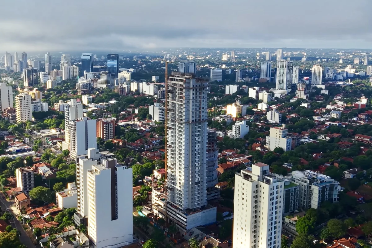 Asunción skyline and residential neighbourhoods, Paraguay